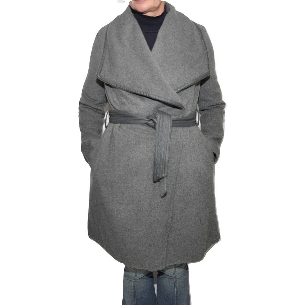 Nanette Lepore Shawl Collar Wool Tie Waist Wrap Coat Gray M/L Nwt $325 - Picture 2 of 4